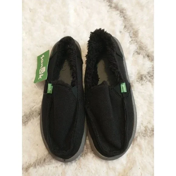 NWT Women's Sanuk Donna Hemp Chill Soft Fur Lined Black Size 5 - Picture 4 of 7